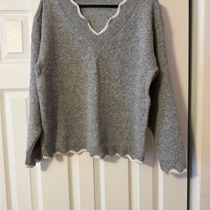 Gray V-Neck Women's Sweater